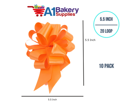 A1BakerySupplies 10 Pieces Pull Bow for Gift Wrapping Gift Bows Pull Bow With Ribbon for Wedding Gift Baskets, 5.5 Inch 20 Loop in Orange Color