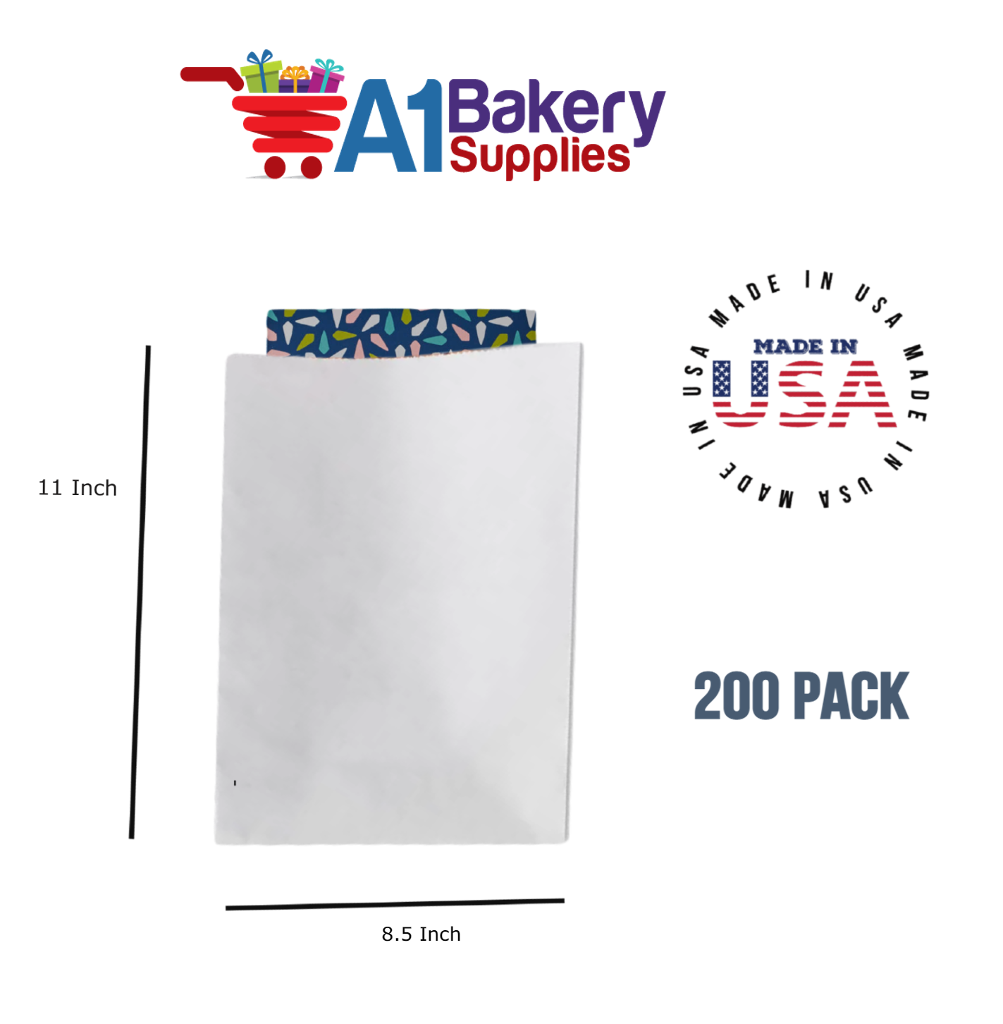 White Flat Merchandise Bags, Medium, 200 Pack - 8.5"x11"