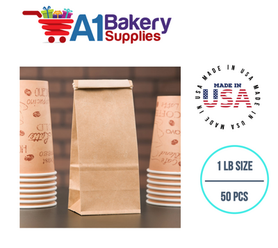 1 LB Size Brown No Window Tin Tie Bags 50 PCS 9 3/4 Inch (Length) x 4 1/4 Inch (Width) x 2 1/2 Inch (Gusset) Kraft  Bakery Bags with No Window Resealable Tin Tie Tab Lock Poly-Lined Bags Kraft Paper Bags for Cookies, Coffee