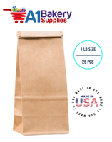 1 LB Size Brown No Window Tin Tie Bags 25 PCS  Kraft  Bakery Bags with No Window Resealable Tin Tie Tab Lock Poly-Lined Bags Kraft Paper Bags for Cookies, Coffee