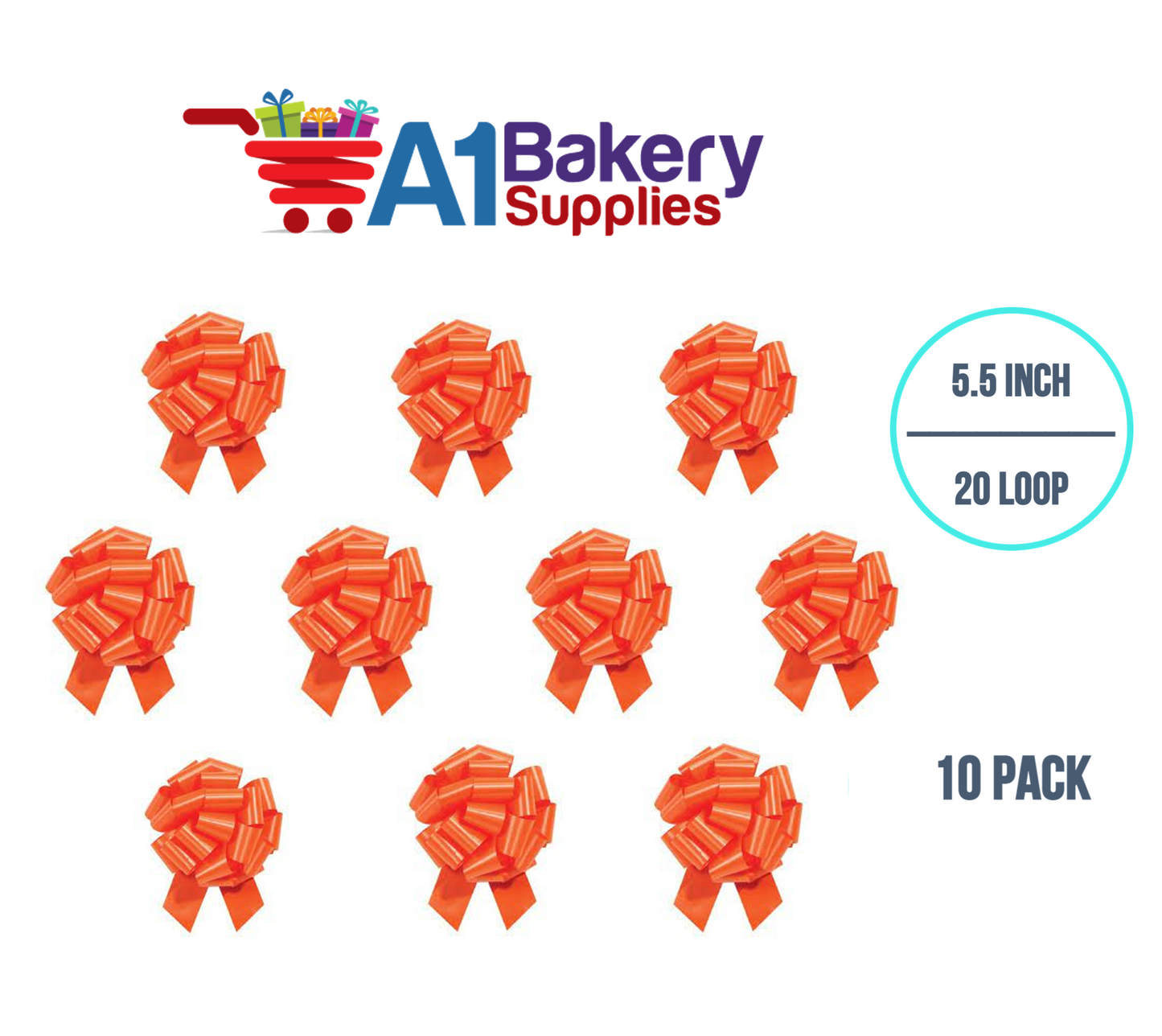 A1BakerySupplies 10 Pieces Pull Bow for Gift Wrapping Gift Bows Pull Bow With Ribbon for Wedding Gift Baskets, 5.5 Inch 20 Loop in Orange Color