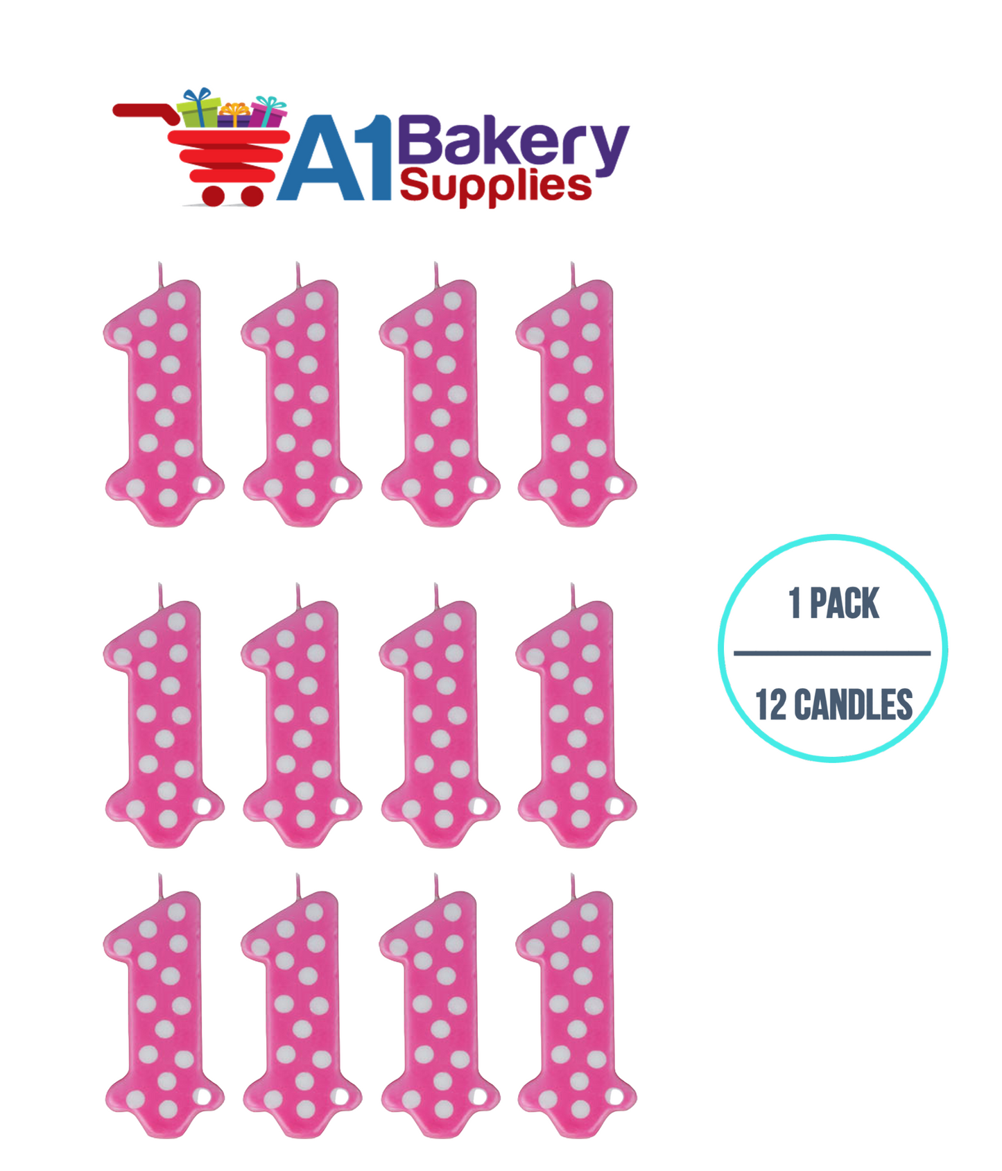 A1BakerySupplies 1st Birthday Polka Dot Candles - Pink Candles 1 pack for Birthday Cake Decorations and Anniversary