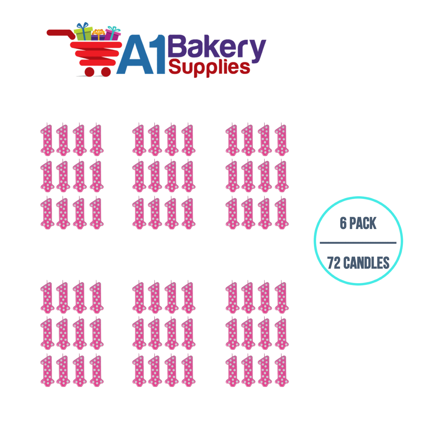 A1BakerySupplies 1st Birthday Polka Dot Candles - Pink Candles 6 pack for Birthday Cake Decorations and Anniversary
