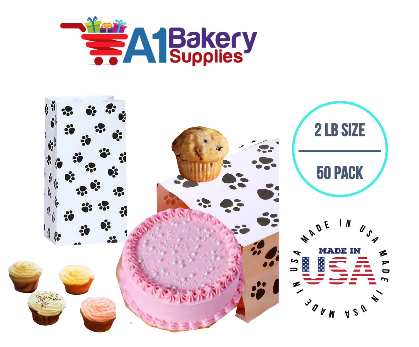 Puppy Dog Paw Print Treat Bags, Paw Print Gift Bags Paper 2LB 50 Pack