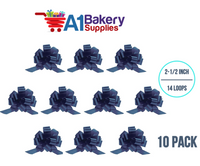 A1BakerySupplies 10 Pieces Pull Bow for Gift Wrapping Gift Bows Pull Bow With Ribbon for Wedding Gift Baskets, 2.5 Inch 14 Loop Navy Blue Flora Satin Color