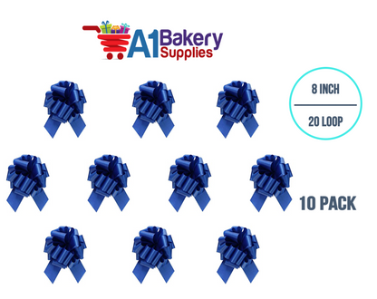 A1BakerySupplies 10 Pieces Pull Bow for Gift Wrapping Gift Bows Pull Bow With Ribbon for Wedding Gift Baskets, 8 Inch 20 Loop Royal Blue Flora Satin Color