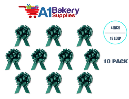 A1BakerySupplies 10 Pieces Pull Bow for Gift Wrapping Gift Bows Pull Bow With Ribbon for Wedding Gift Baskets, 4 Inch 18 Loop Hunter Green Flora Satin Color