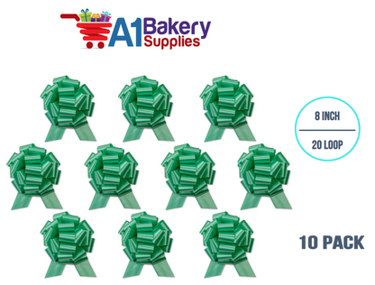 A1BakerySupplies 10 Pieces Pull Bow for Gift Wrapping Gift Bows Pull Bow With Ribbon for Wedding Gift Baskets, 8 Inch 20 Loop Emerald Green Flora Satin Color