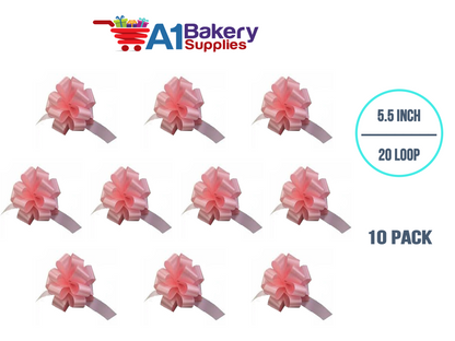 A1BakerySupplies 10 Pieces Pull Bow for Gift Wrapping Gift Bows Pull Bow With Ribbon for Wedding Gift Baskets, 5.5 Inch 20 Loop in Pink Color