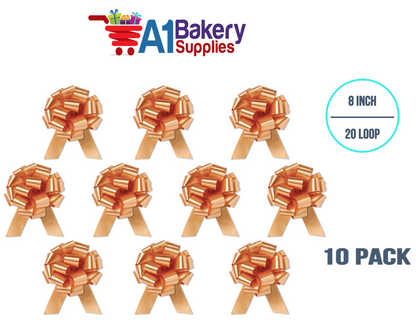 A1BakerySupplies 10 Pieces Pull Bow for Gift Wrapping Gift Bows Pull Bow With Ribbon for Wedding Gift Baskets, 8 Inch 20 Loop Gold Flora Satin Color