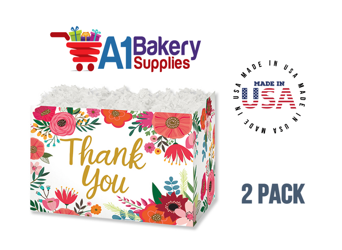 Thank You Flowers Basket Box, Theme Gift Box, Small 6.75 (Length) x 4 (Width) x 5 (Height), 2 Pack