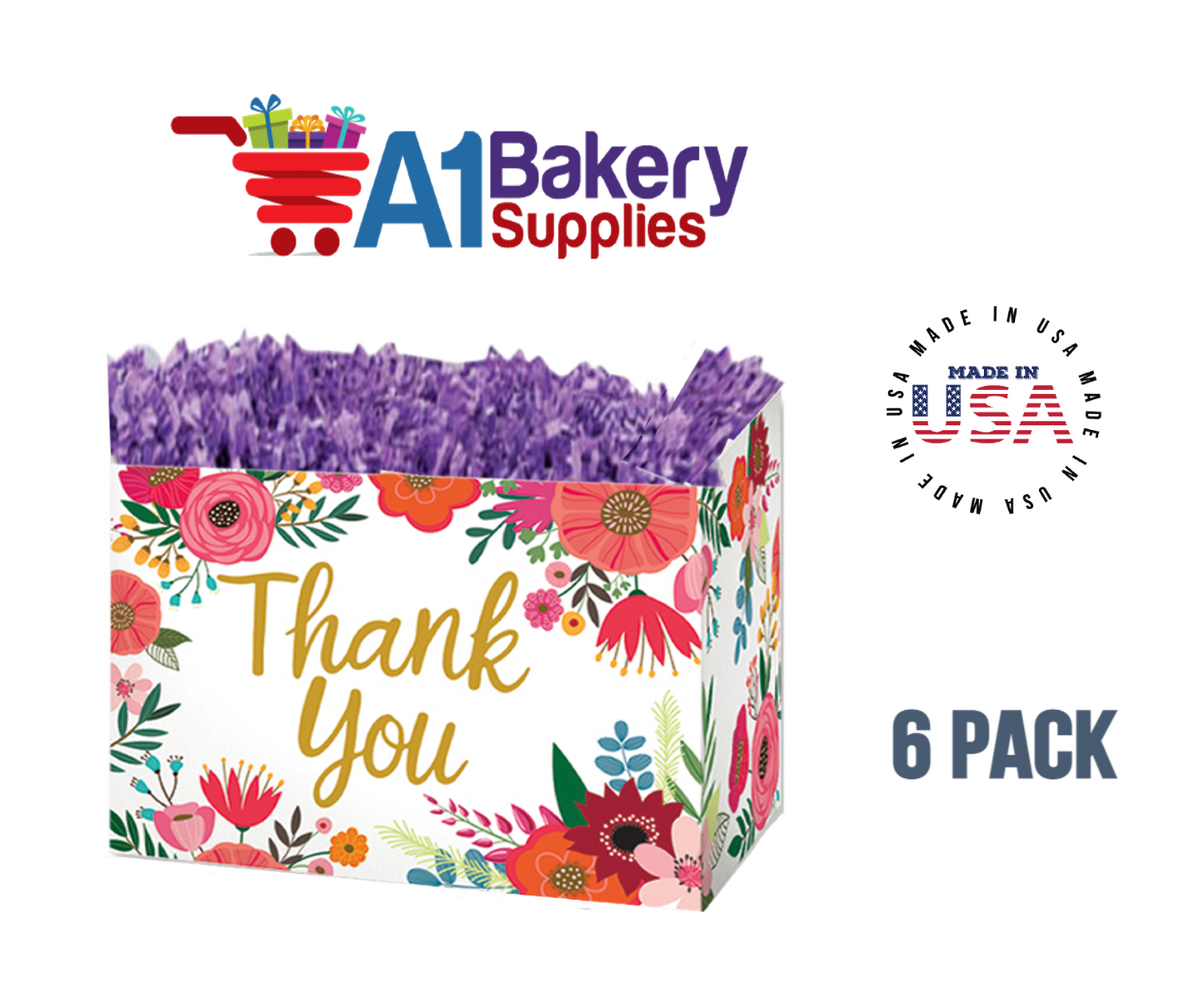 Thank You Flowers Basket Box, Theme Gift Box, Small 6.75 (Length) x 4 (Width) x 5 (Height), 6 Pack