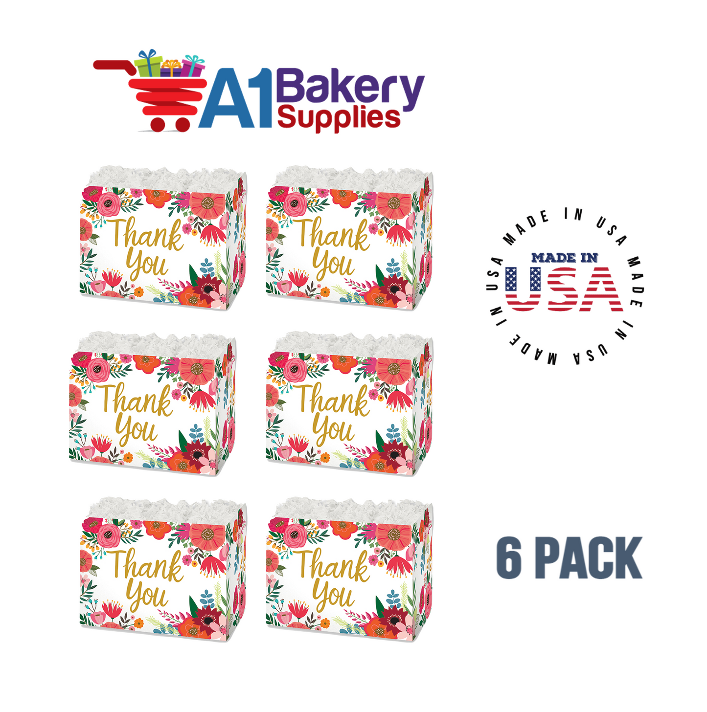 Thank You Flowers Basket Box, Theme Gift Box, Large 10.25 (Length) x 6 (Width) x 7.5 (Height), 6 Pack