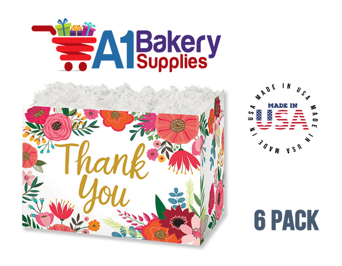 Thank You Flowers Basket Box, Theme Gift Box, Small 6.75 (Length) x 4 (Width) x 5 (Height), 6 Pack