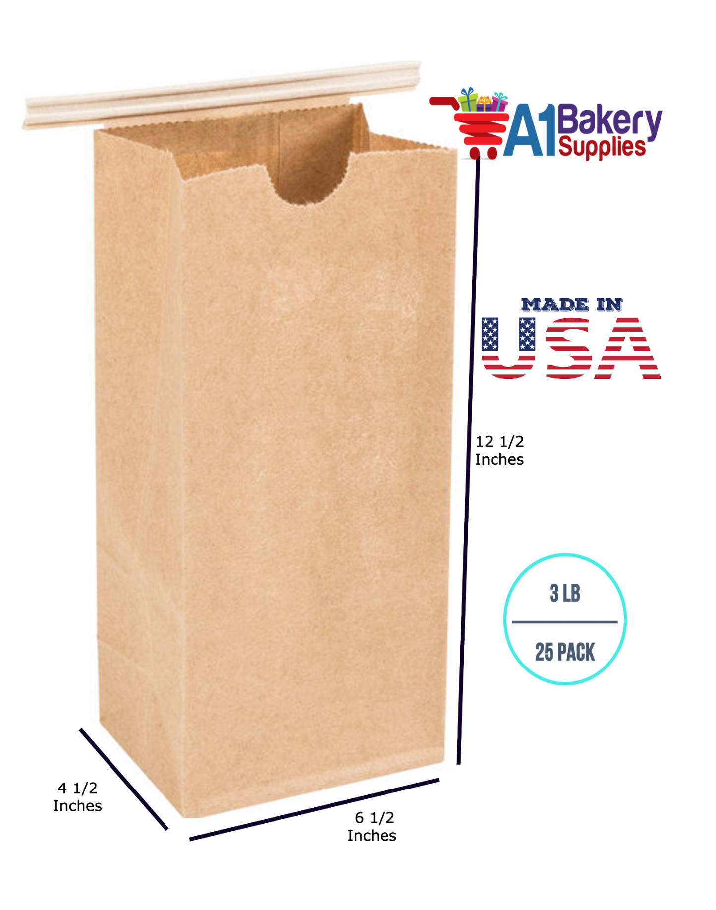 3 LB Size Brown No Window Tin Tie Bags 25 PCS  Kraft  Bakery Bags with No Window Resealable Tin Tie Tab Lock Poly-Lined Bags Kraft Paper Bags for Cookies, Coffee
