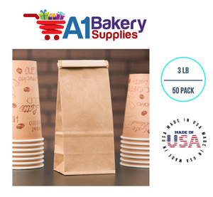 3 LB Size Brown No Window Tin Tie Bags 50 PCS  Kraft  Bakery Bags with No Window Resealable Tin Tie Tab Lock Poly-Lined Bags Kraft Paper Bags for Cookies, Coffee