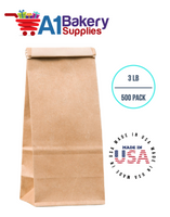 3 LB Size Brown No Window Tin Tie Bags 500 PCS  Kraft  Bakery Bags with No Window Resealable Tin Tie Tab Lock Poly-Lined Bags Kraft Paper Bags for Cookies, Coffee
