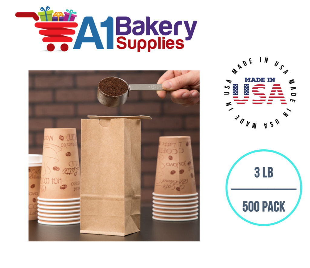 3 LB Size Brown No Window Tin Tie Bags 500 PCS  12 1/2 Inch (Length) x 6 1/2 Inch (Width) x 4 1/2 Inch (Gusset) Kraft  Bakery Bags with No Window Resealable Tin Tie Tab Lock Poly-Lined Bags Kraft Paper Bags for Cookies, Coffee