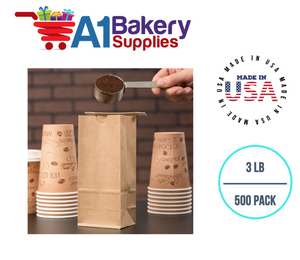 3 LB Size Brown No Window Tin Tie Bags 500 PCS  Kraft  Bakery Bags with No Window Resealable Tin Tie Tab Lock Poly-Lined Bags Kraft Paper Bags for Cookies, Coffee