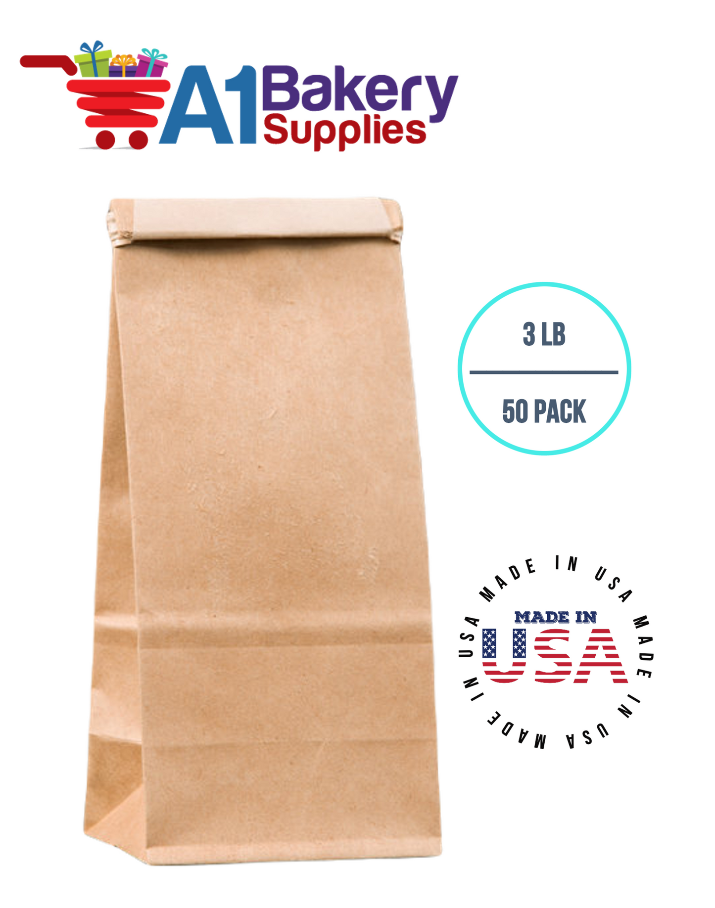 3 LB Size Brown No Window Tin Tie Bags 50 PCS  Kraft  Bakery Bags with No Window Resealable Tin Tie Tab Lock Poly-Lined Bags Kraft Paper Bags for Cookies, Coffee