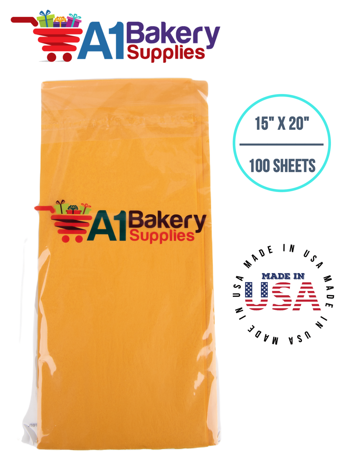 Goldenrod Tissue Paper Squares, Bulk 100 Sheets, Premium Gift Wrap and Art Supplies for Birthdays, Holidays, or Presents by A1BakerySupplies, Medium 15 Inch x 20 Inch