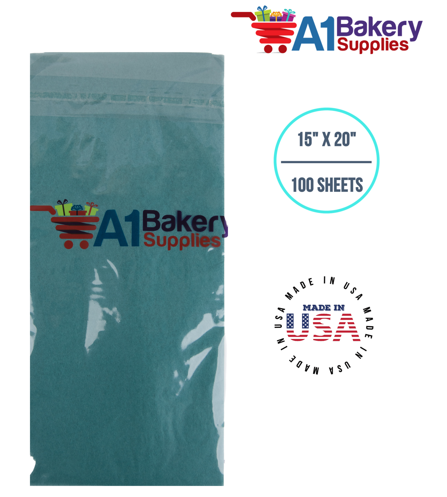 Teal Tissue Paper Squares, Bulk 100 Sheets, Premium Gift Wrap and Art Supplies for Birthdays, Holidays, or Presents by A1BakerySupplies, Medium 15 Inch x 20 Inch