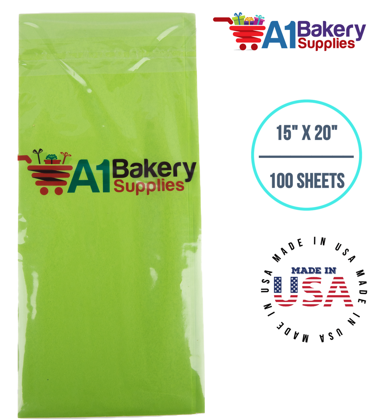 Bright Lime Tissue Paper Squares, Bulk 100 Sheets, Premium Gift Wrap and Art Supplies for Birthdays, Holidays, or Presents by A1BakerySupplies, Medium 15 Inch x 20 Inch