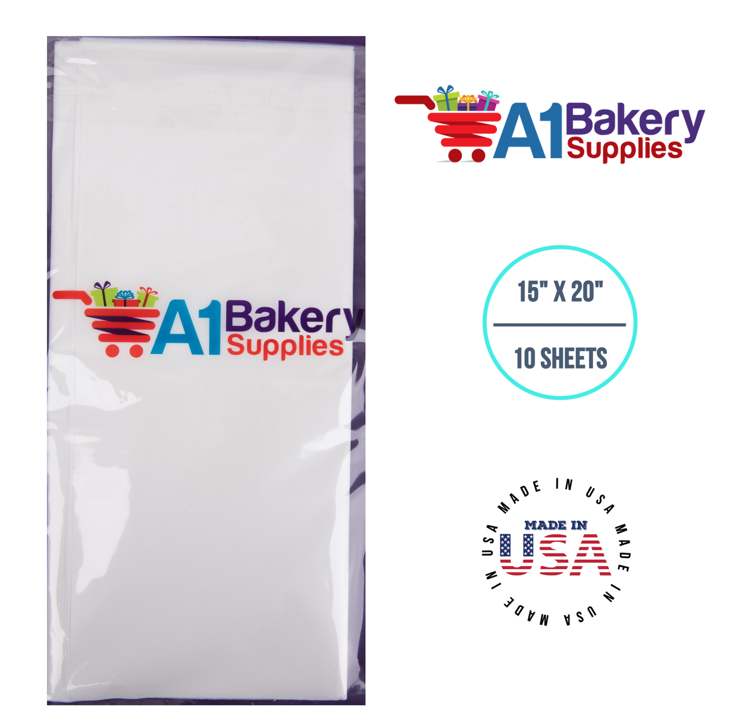 White Tissue Paper Squares, Bulk 10 Sheets, Premium Gift Wrap and Art Supplies for Birthdays, Holidays, or Presents by A1BakerySupplies, Small 15 Inch x 20 Inch