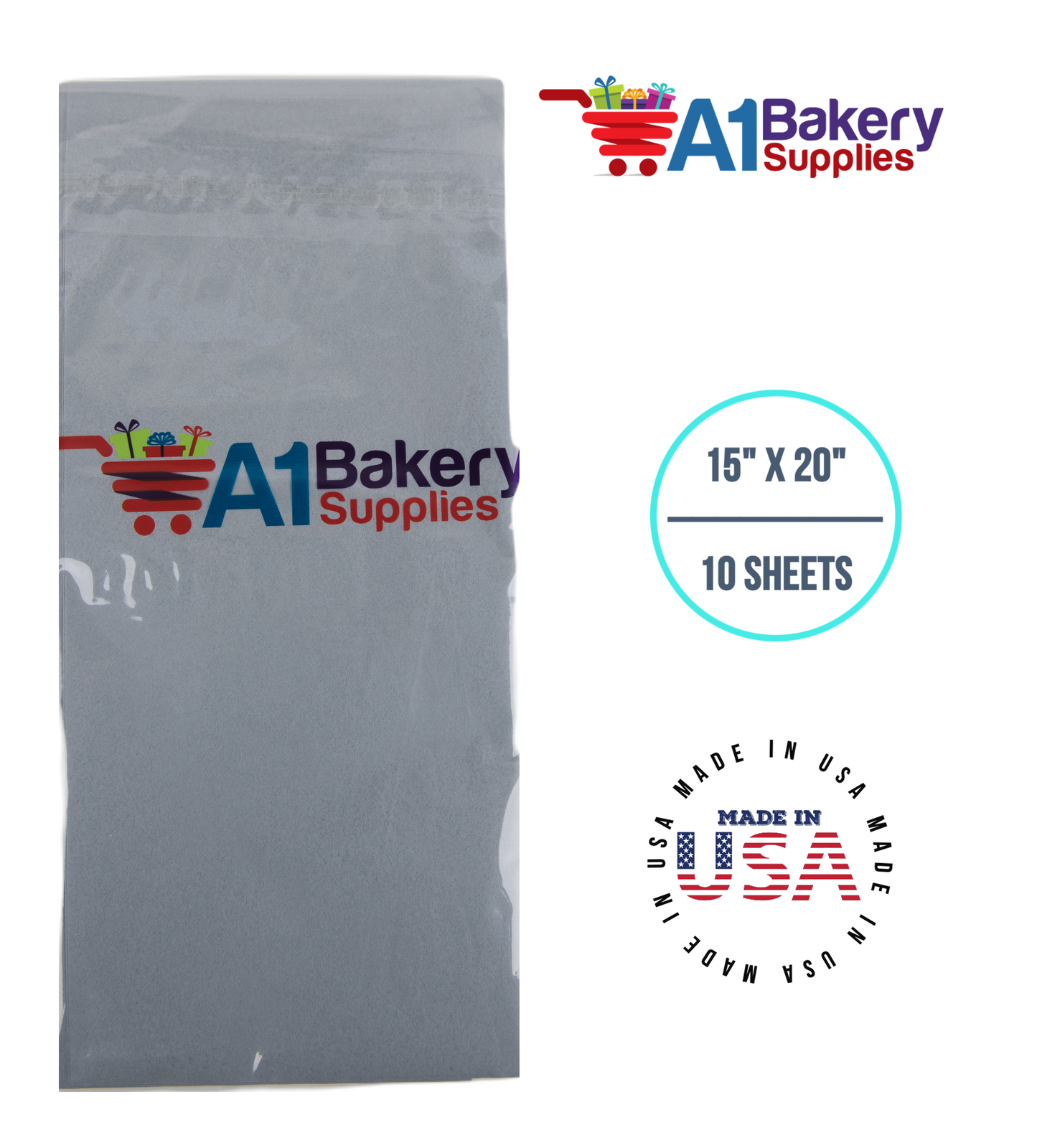 Gray Tissue Paper Squares, Bulk 10 Sheets, Premium Gift Wrap and Art Supplies for Birthdays, Holidays, or Presents by A1BakerySupplies, Small 15 Inch x 20 Inch