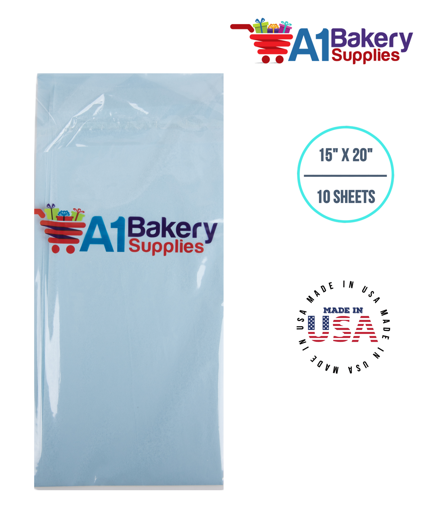 Light Blue Tissue Paper Squares, Bulk 10 Sheets, Premium Gift Wrap and Art Supplies for Birthdays, Holidays, or Presents by A1BakerySupplies, Small 15 Inch x 20 Inch