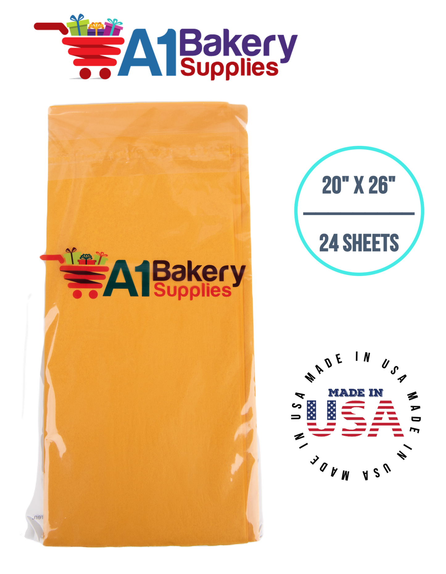 Goldenrod Tissue Paper Squares, Bulk 24 Sheets, Premium Gift Wrap and Art Supplies for Birthdays, Holidays, or Presents by A1BakerySupplies, Small 20 Inch x 26 Inch