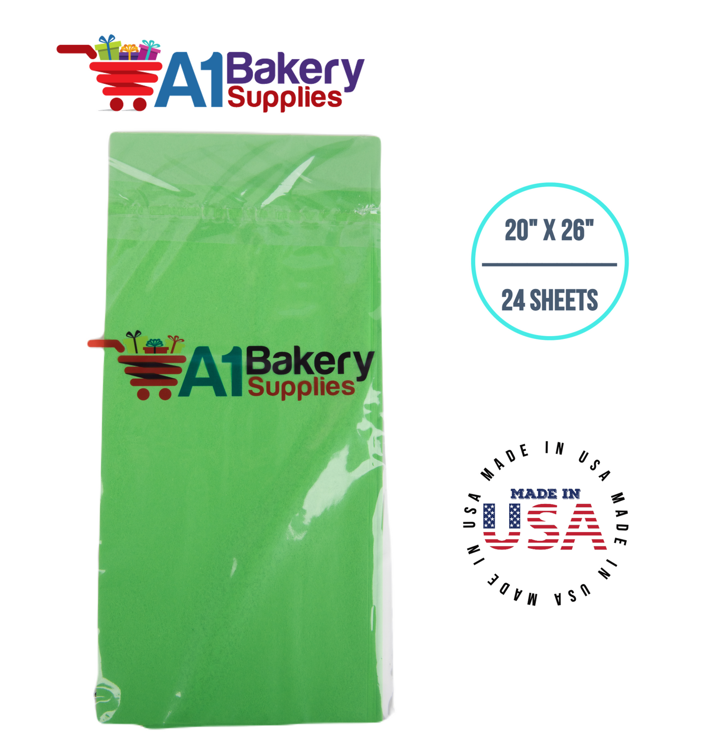 Groovy Green  Tissue Paper Squares, Bulk 24 Sheets, Premium Gift Wrap and Art Supplies for Birthdays, Holidays, or Presents by A1BakerySupplies, Small 20 Inch x 26 Inch