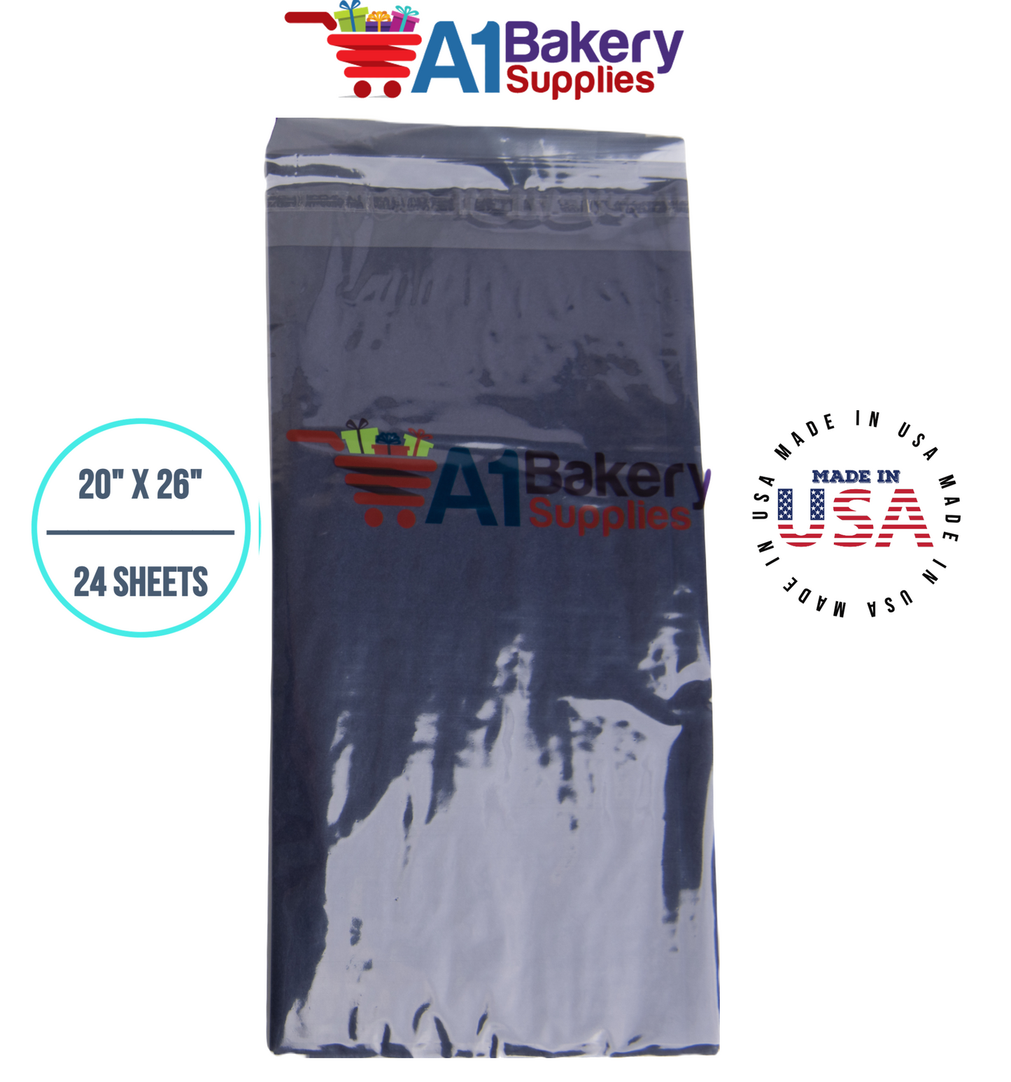 Black Tissue Paper Squares, Bulk 24 Sheets, Premium Gift Wrap and Art Supplies for Birthdays, Holidays, or Presents by A1BakerySupplies, Small 20 Inch x 26 Inch