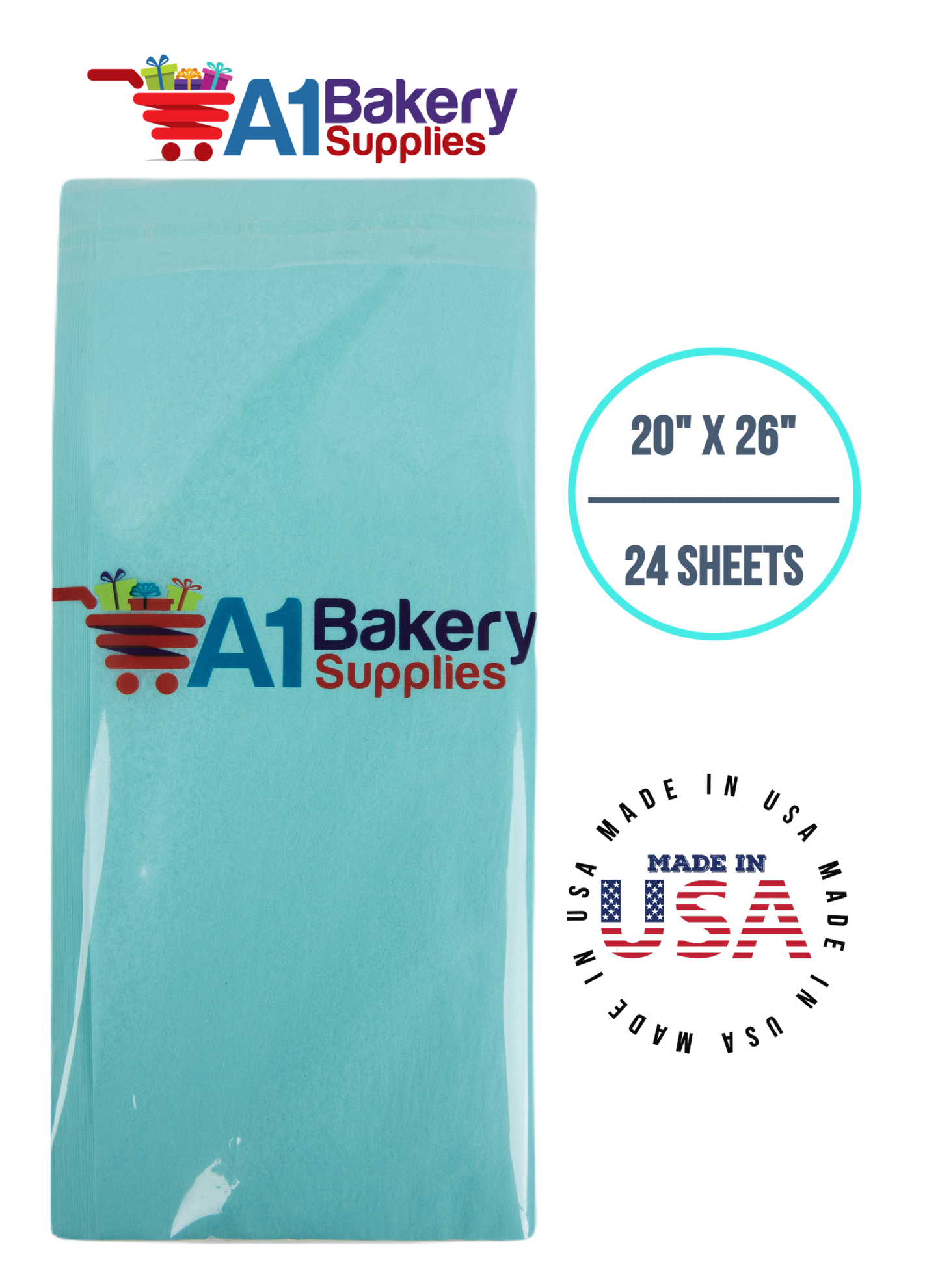 AQUA BLUE Color Gift wrap Tissue Paper 20 Inch x 26 Inch - 24 Sheets