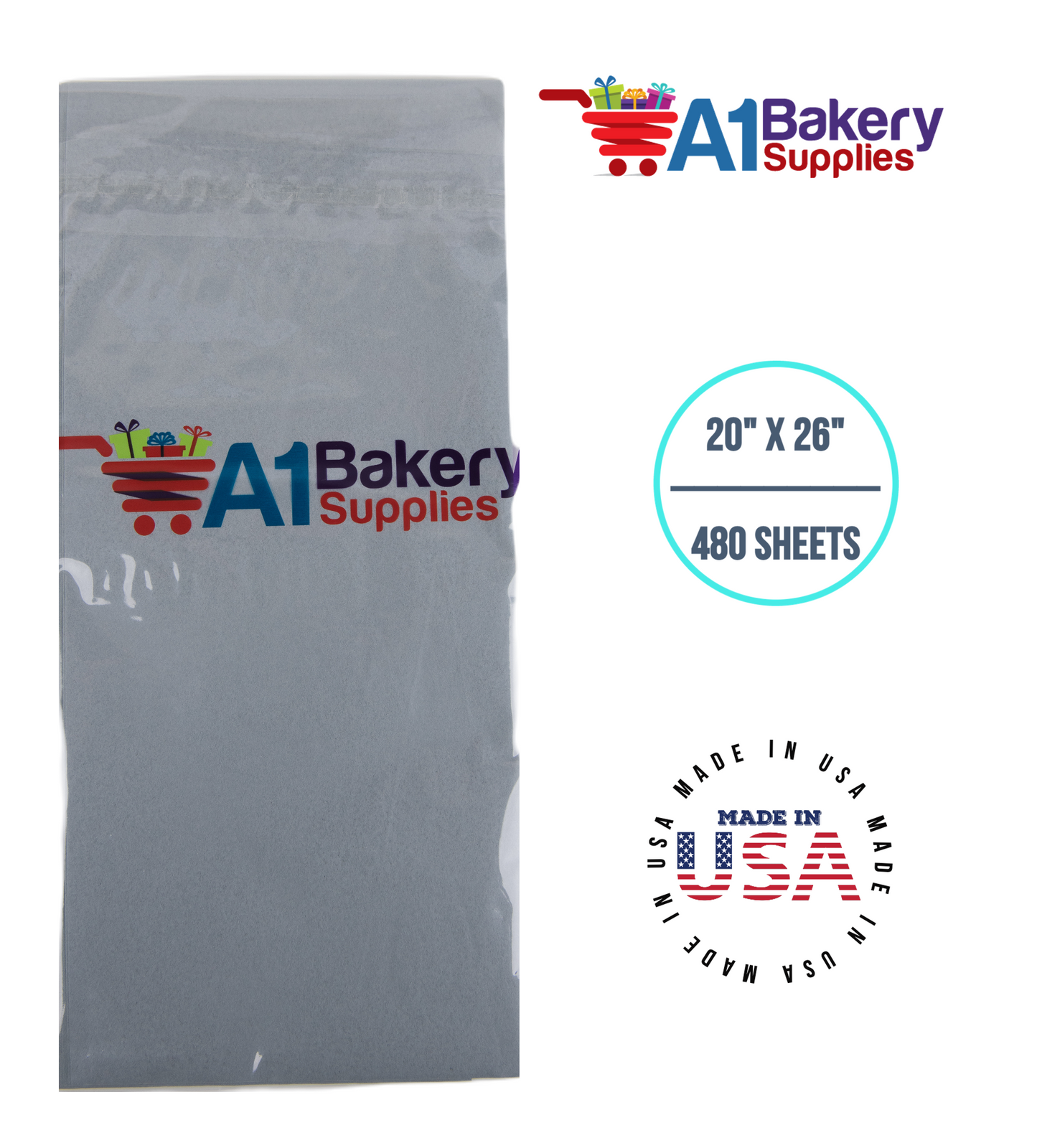 Gray Tissue Paper Squares, Bulk 480 Sheets, Premium Gift Wrap and Art Supplies for Birthdays, Holidays, or Presents by A1BakerySupplies, Large 20 Inch x 26 Inch