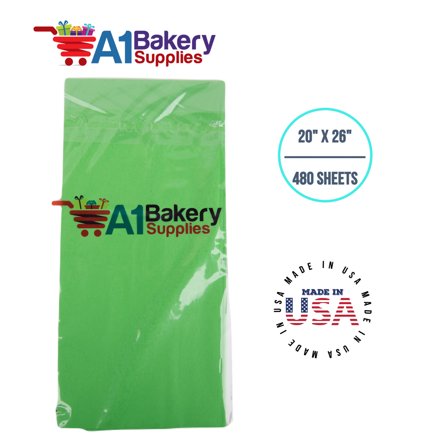 Groovy Green  Tissue Paper Squares, Bulk 480 Sheets, Premium Gift Wrap and Art Supplies for Birthdays, Holidays, or Presents by A1BakerySupplies, Large 20 Inch x 26 Inch