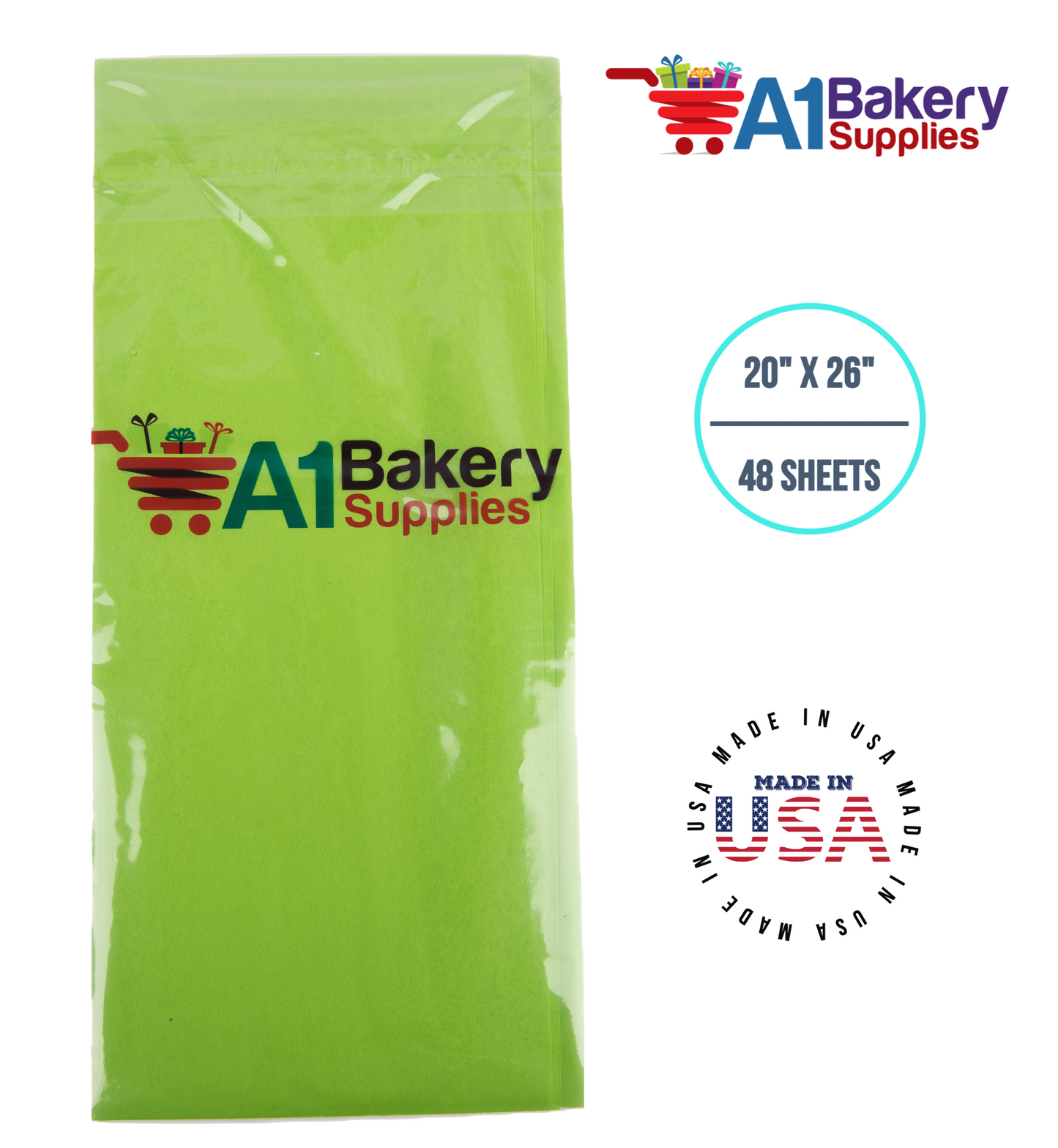 Bright Lime Tissue Paper Squares, Bulk 48 Sheets, Premium Gift Wrap and Art Supplies for Birthdays, Holidays, or Presents by A1BakerySupplies, Medium 20 Inch x 26 Inch