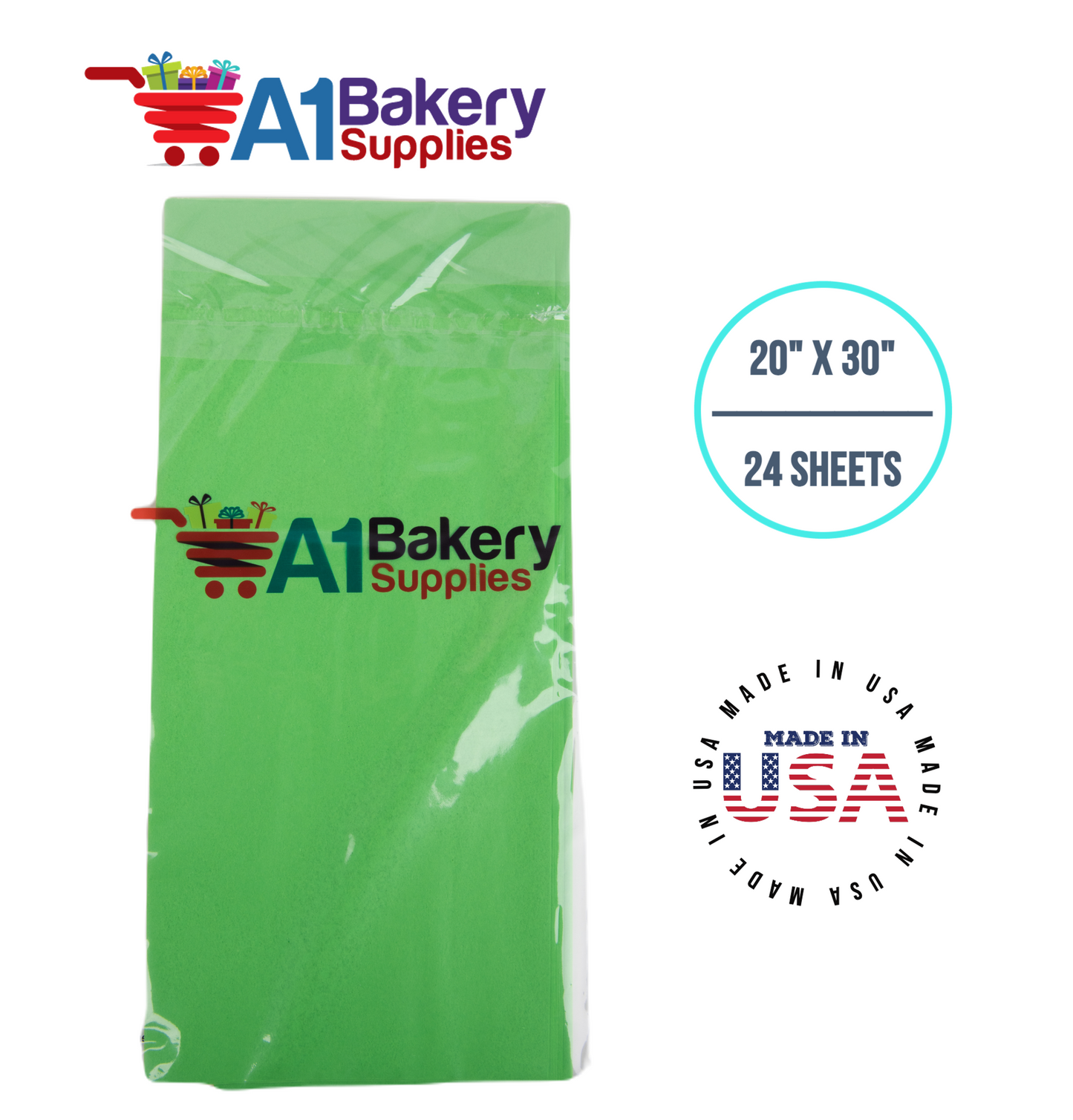 Groovy Green  Tissue Paper Squares, Bulk 24 Sheets, Premium Gift Wrap and Art Supplies for Birthdays, Holidays, or Presents by A1BakerySupplies, Small 20 Inch x 30 Inch