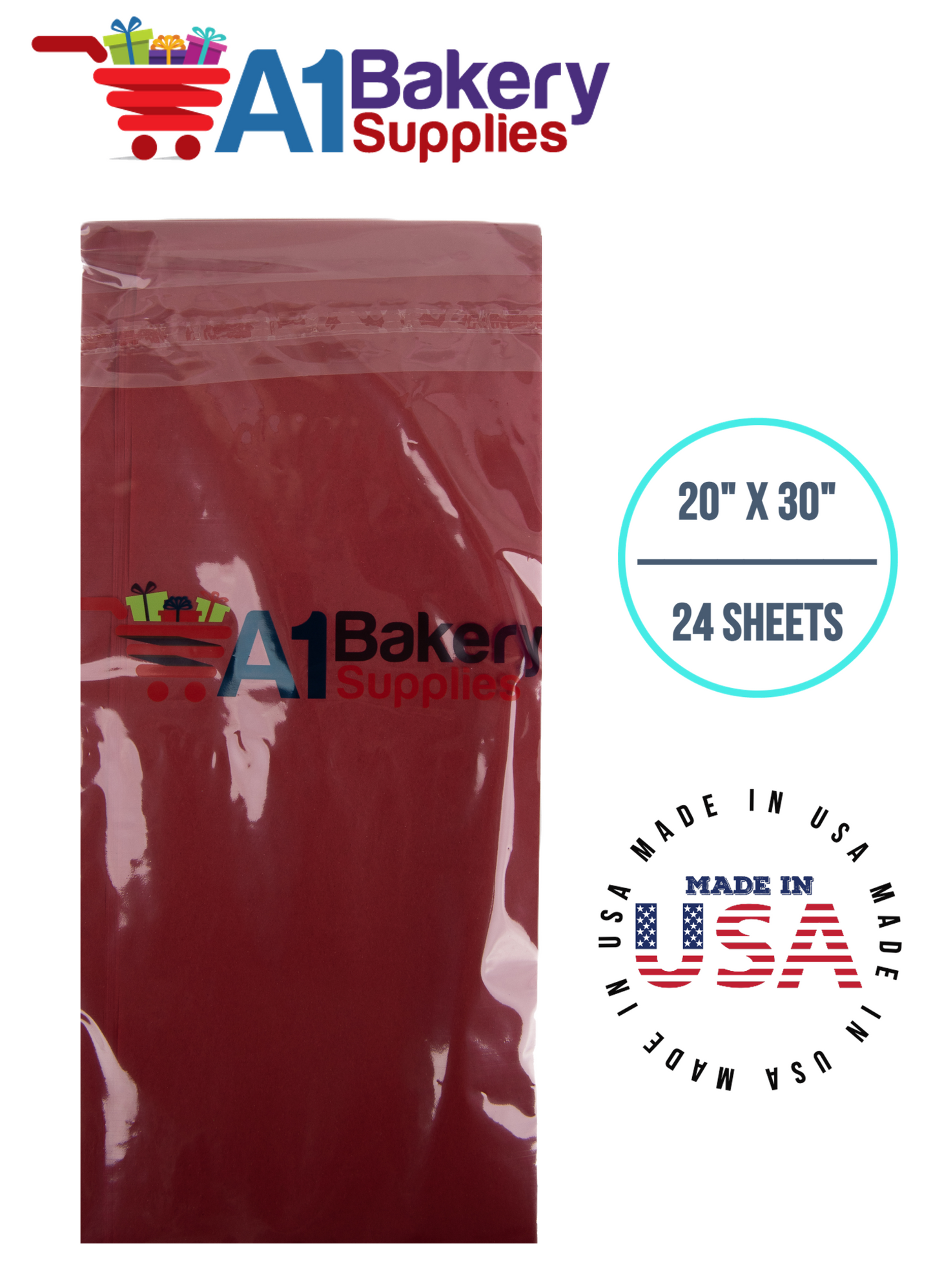 Scarlet Red Tissue Paper Squares, Bulk 24 Sheets, Premium Gift Wrap and Art Supplies for Birthdays, Holidays, or Presents by A1BakerySupplies, Small 20 Inch x 30 Inch