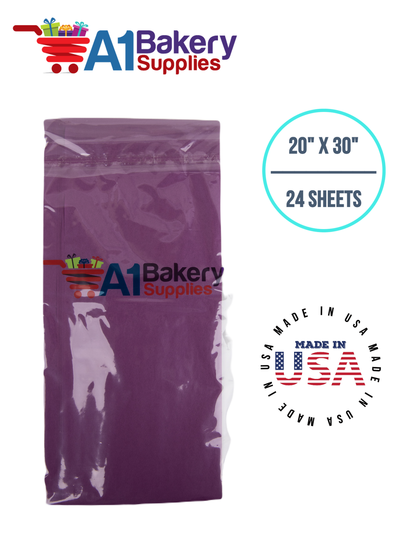 Plum Tissue Paper Squares, Bulk 24 Sheets, Premium Gift Wrap and Art Supplies for Birthdays, Holidays, or Presents by A1BakerySupplies, Small 20 Inch x 30 Inch