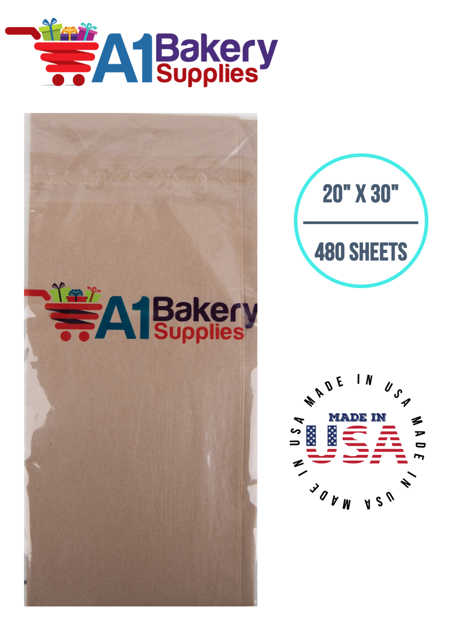 Solid Craft Tissue Paper Squares, Bulk 480 Sheets, Premium Gift Wrap and Art Supplies for Birthdays, Holidays, or Presents by A1BakerySupplies, Large 20 Inch x 30 Inch