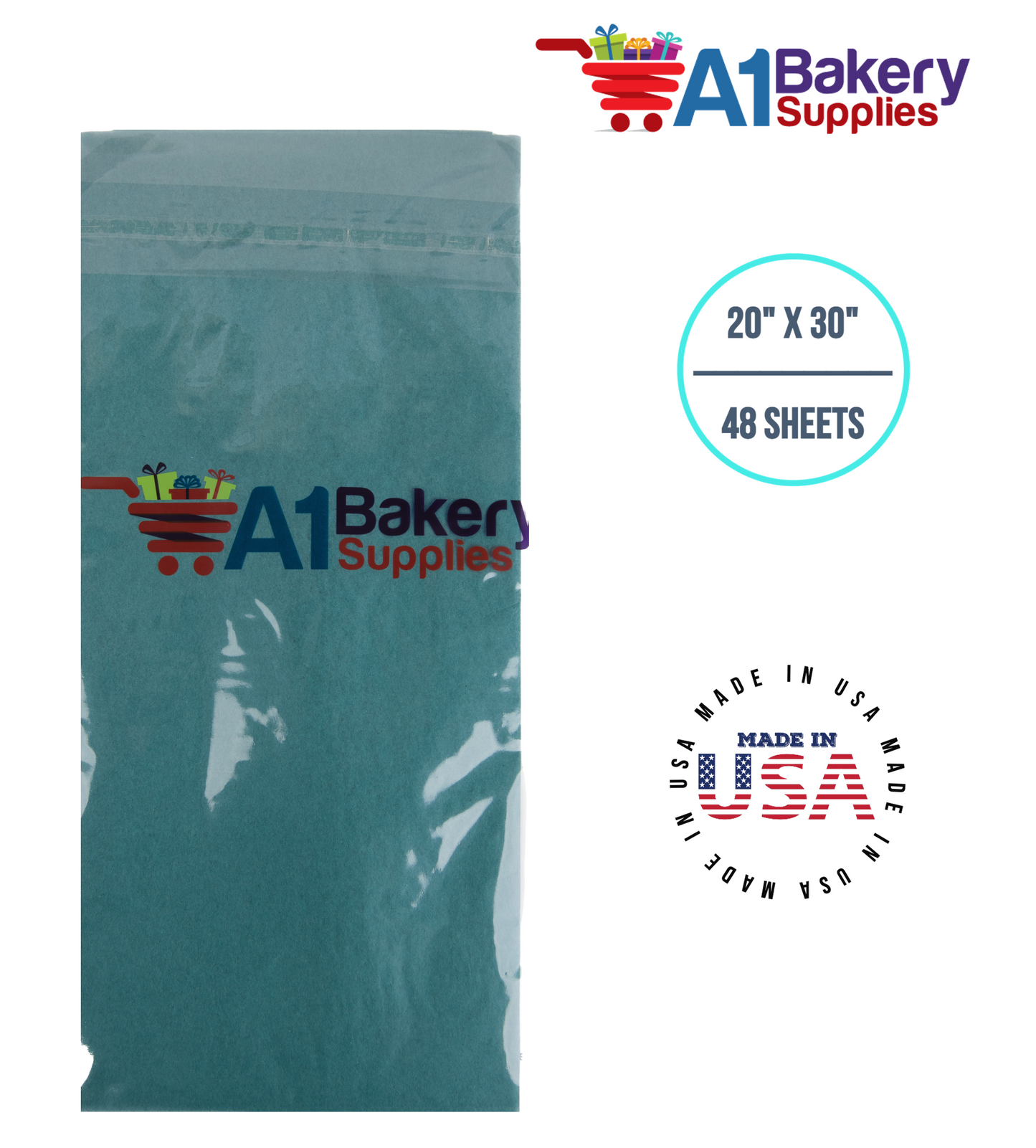 Teal Tissue Paper Squares, Bulk 48 Sheets, Premium Gift Wrap and Art Supplies for Birthdays, Holidays, or Presents by A1BakerySupplies, Medium  20 Inch x 30 Inch