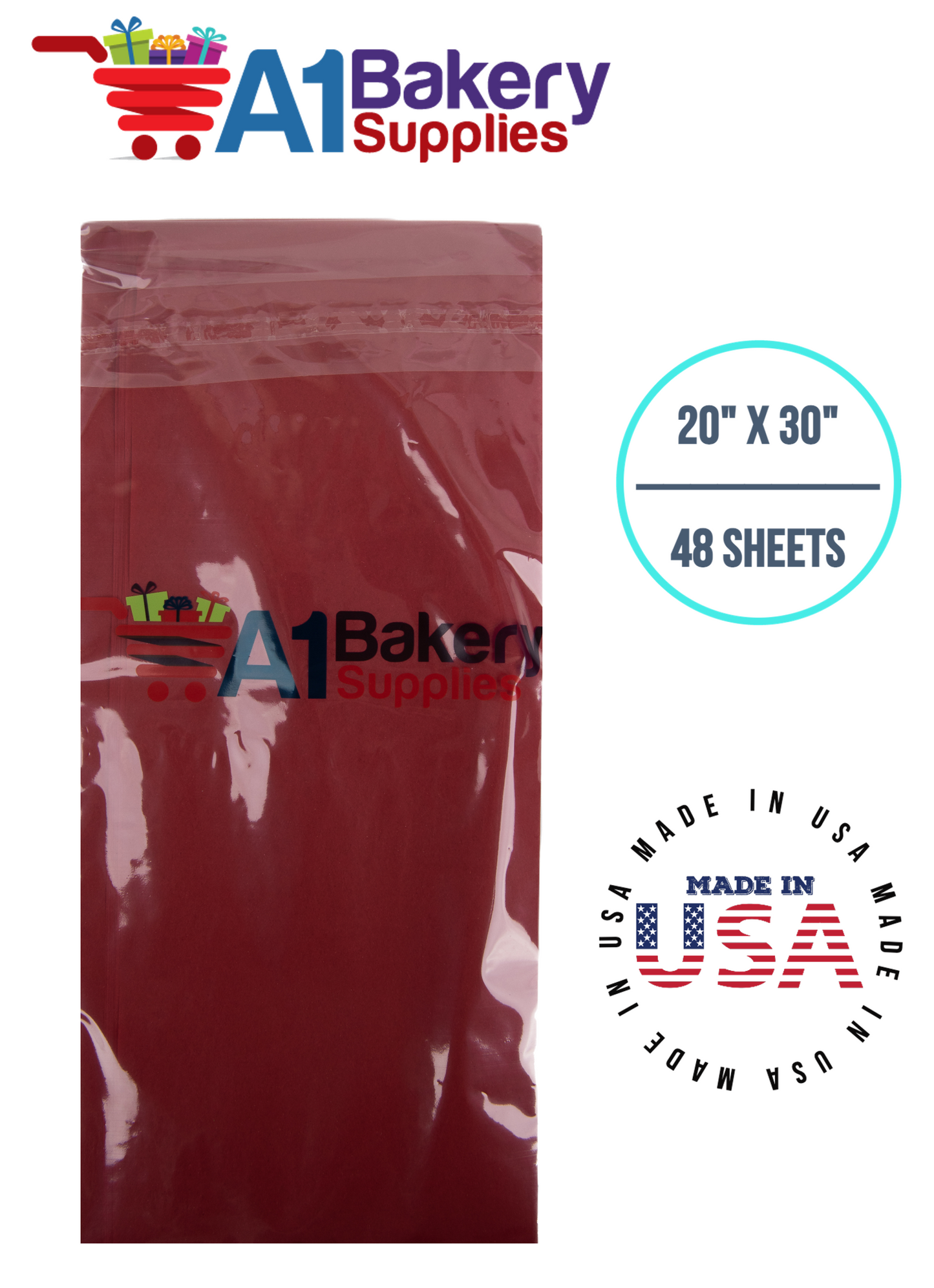 Scarlet Red Tissue Paper Squares, Bulk 48 Sheets, Premium Gift Wrap and Art Supplies for Birthdays, Holidays, or Presents by A1BakerySupplies, Medium 20 Inch x 30 Inch