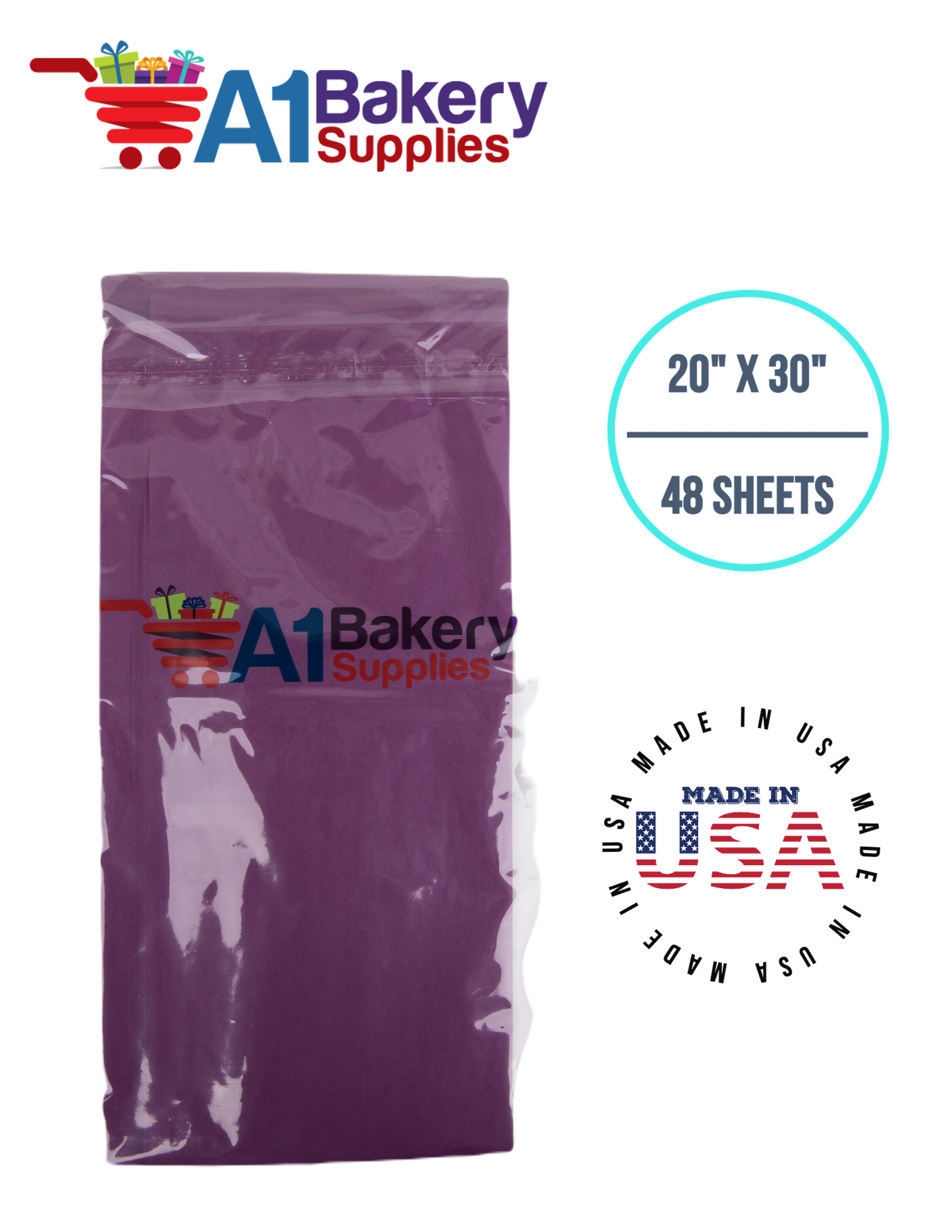 Plum Tissue Paper Squares, Bulk 48 Sheets, Premium Gift Wrap and Art Supplies for Birthdays, Holidays, or Presents by A1BakerySupplies, Medium 20 Inch x 30 Inch