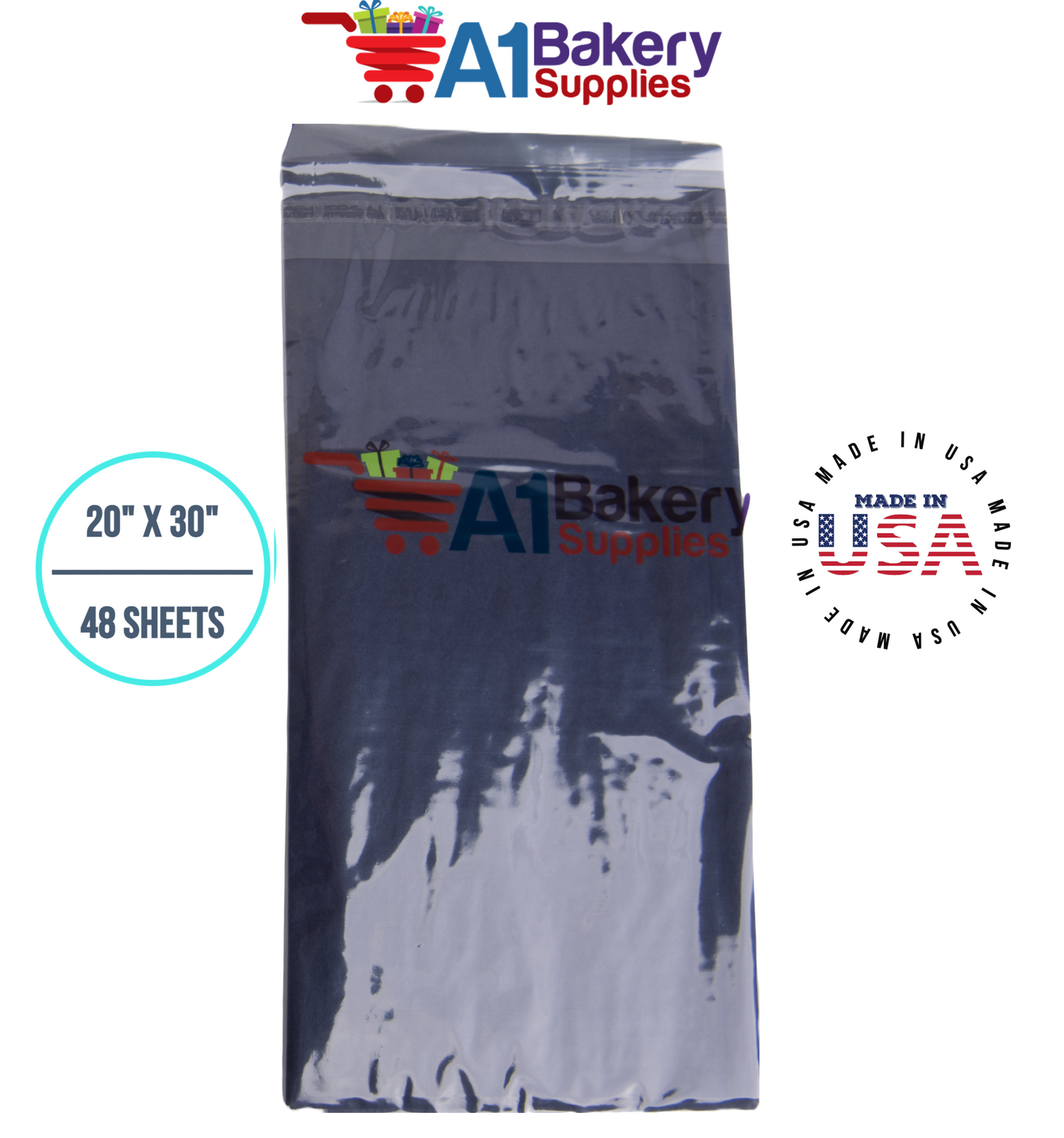 Black Tissue Paper Squares, Bulk 48 Sheets, Premium Gift Wrap and Art Supplies for Birthdays, Holidays, or Presents by A1BakerySupplies, Medium 20 Inch x 30 Inch