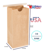 2LB Size Brown No Window Tin Tie Bags 25 PCS  Kraft  Bakery Bags with No Window Resealable Tin Tie Tab Lock Poly-Lined Bags Kraft Paper Bags for Cookies, Coffee