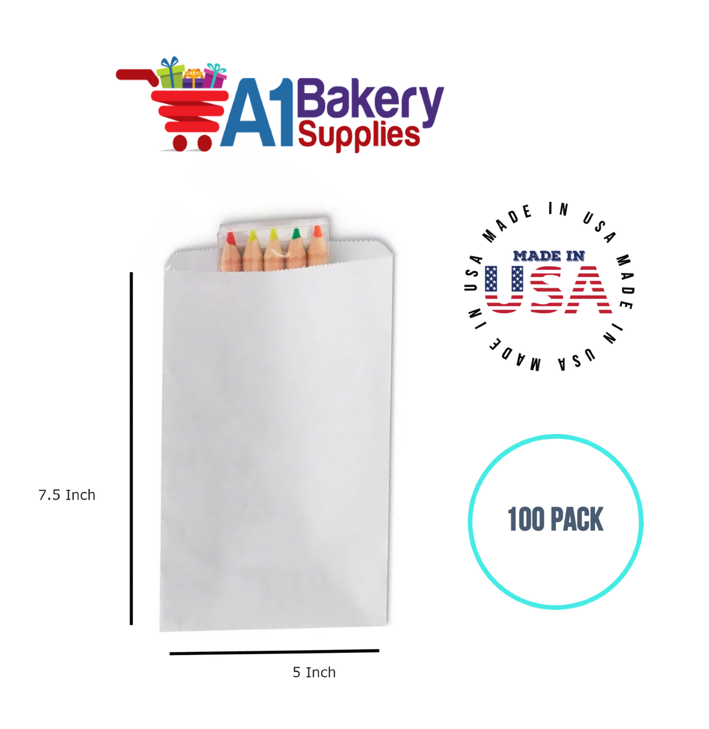 White Flat Merchandise Bags, Small, 100 Pack - 5"x7-1/2"